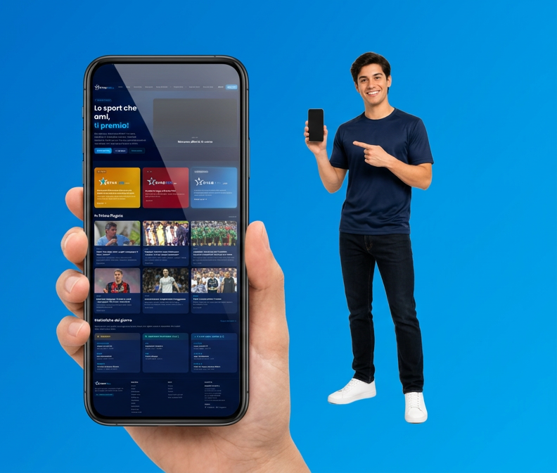Tifoso con smartphone che mostra la home di StarYes.TV